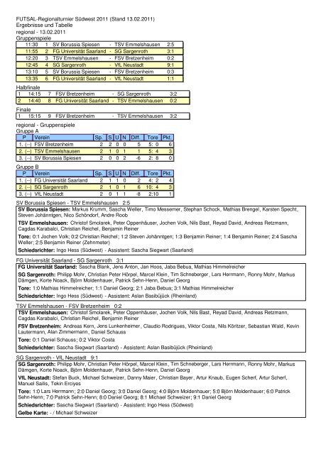 FUTSAL-Regionalturnier Südwest 2011 (Stand 13.02.2011 ...