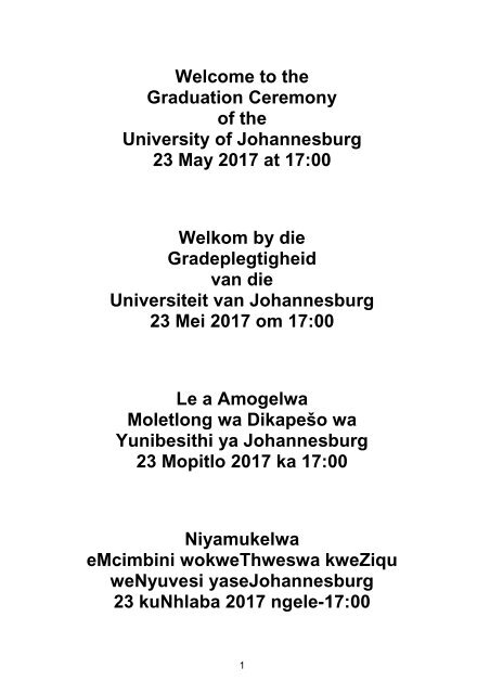 University of Johannesburg - Graduation session - 23 May 2017 - 1700