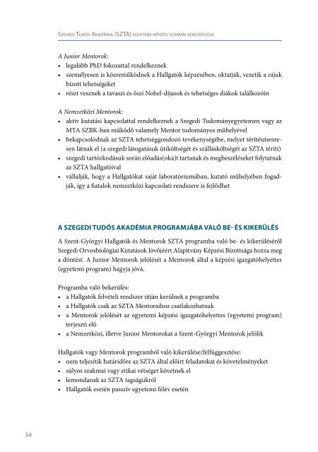 A Szegedi Tudós Akadémia Programja