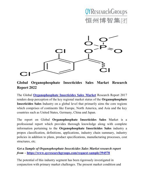 Organophosphate Insecticides Market Analysis, Market Size, Regional Outlook, Competitive Strategies And Forecasts, 2022