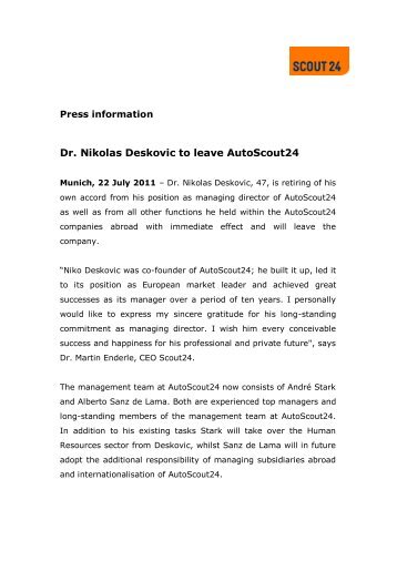 Dr. Nikolas Deskovic to leave AutoScout24