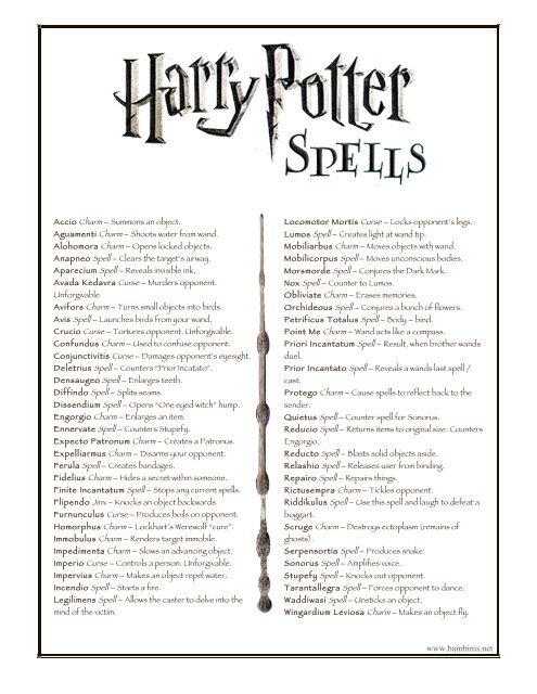 harry potter spells