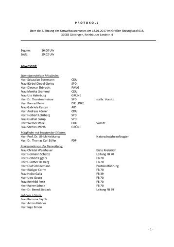 2. Sitzung des Umweltausschusses am 18. Januar 2017