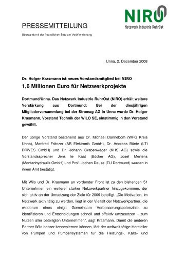 1,6 Millionen Euro für Netzwerkprojekte - NIRO