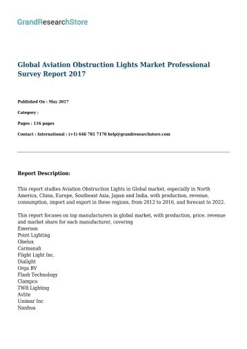 Global Aviation Obstruction Lights Market Professional Survey Report 2017