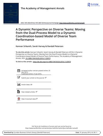 A Dynamic Perspective on Diverse Teams: Moving From The Dual Process Model to A Dynamic Coordination-Based Model of Diverse Team Performance - Kannan Srikanth, Sarah Harvey & Randall Peterson