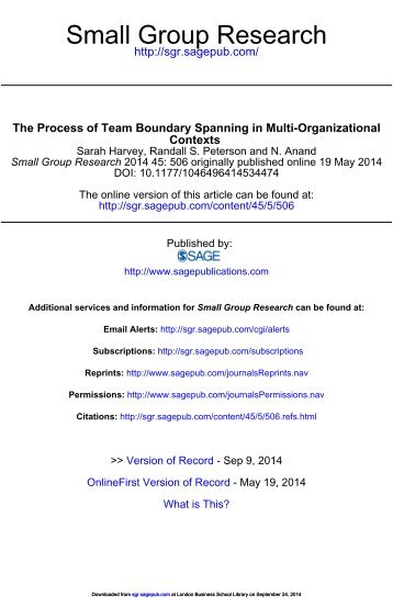 The Process of Team Boundary Spanning in Multi-Organizational Contexts - Sarah Harvey, Randall S. Peterson, and N. Anand