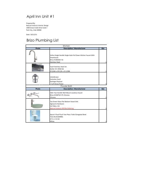 April Inn Plumbing List 1