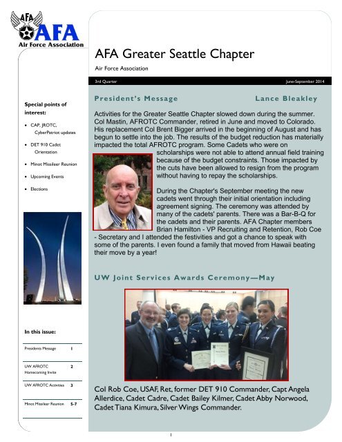 Air Force Association, Greater Seattle Chapter, 2014 - 3rd Quarter