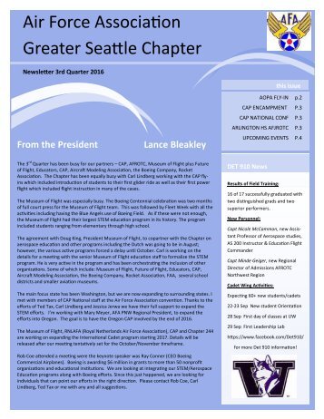 Air Force Association, Greater Seattle Chapter, 2016 - 3rd Quarter