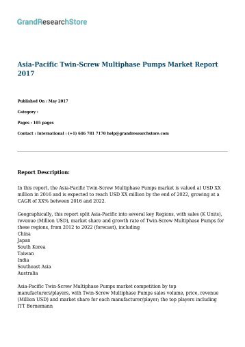 Asia-Pacific Twin-Screw Multiphase Pumps Market Report 2017