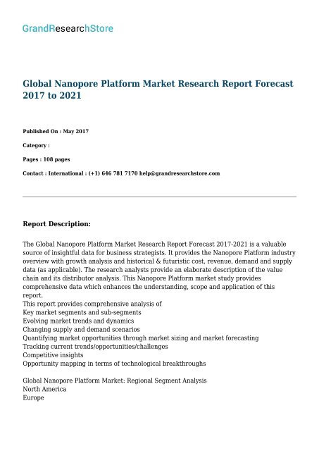 Global Nanopore Platform Market Research Report Forecast 2017 to 2021