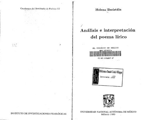Beristain Helena Analisis E Interpretacion Del Poema Lirico