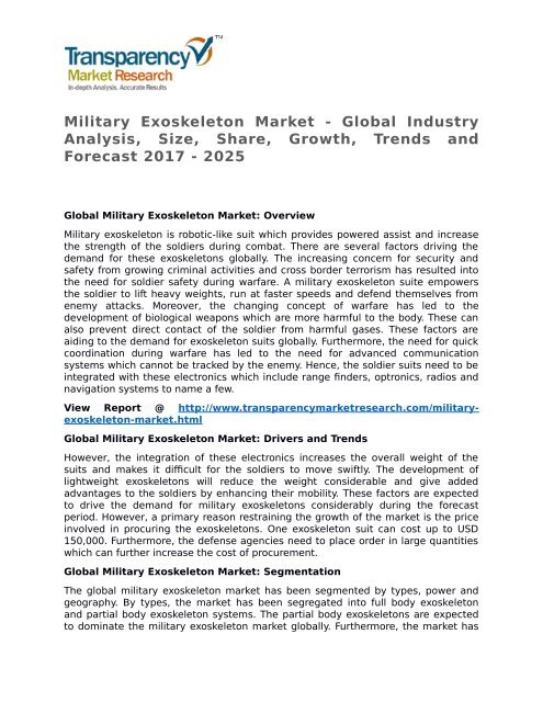 Military Exoskeleton Market - Global Industry Analysis, Size, Share, Growth, Trends and Forecast 2017 - 2025