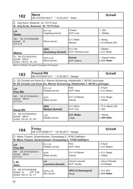 Fohlenschaukatalog Kleinpferde & Kaltblut 1/2017