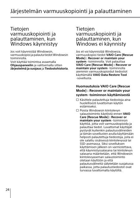 Sony SVL2413Z1R - SVL2413Z1R Guide de d&eacute;pannage Finlandais