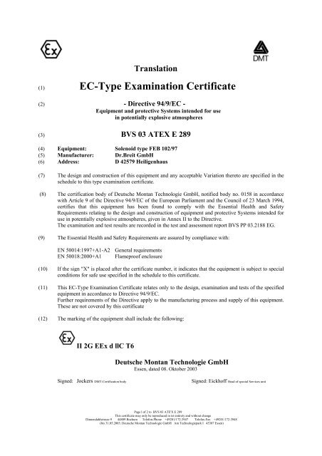 Ec Type Examination Certificate Dr Breit Gmbh