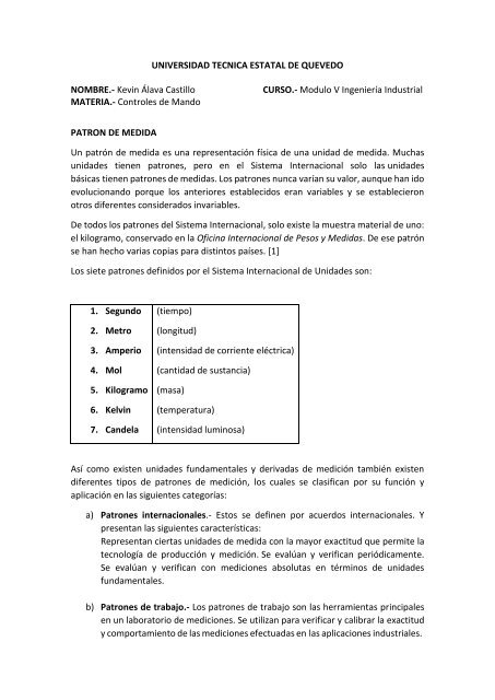 caracteristicas de un patron de medicion