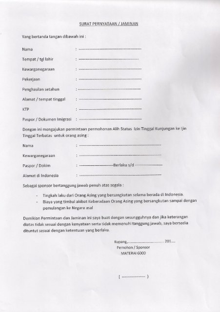 Surat Pernyataan Jaminan