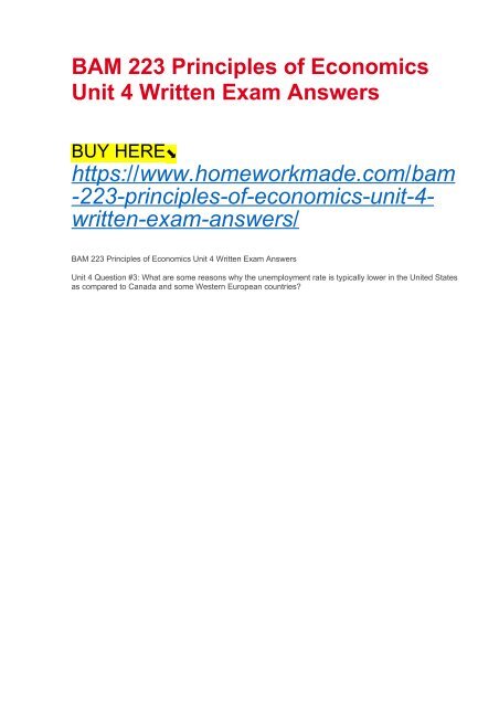 BAM 223 Principles of Economics Unit 4 Written Exam Answers