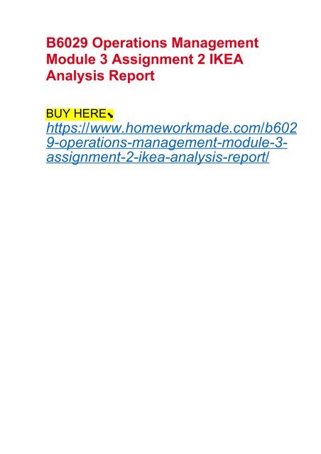 B6029 Operations Management Module 3 Assignment 2 IKEA Analysis Report