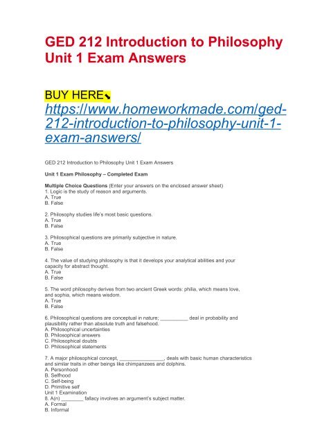 Philosophy Exam Questions Answers