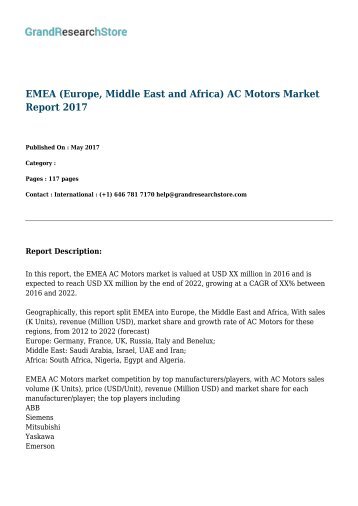 EMEA (Europe, Middle East and Africa) AC Motors Market Report 2017