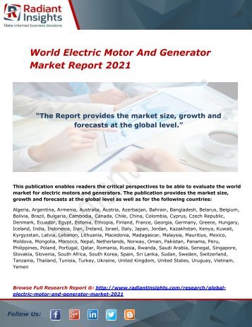 World Electric Motor And Generator Market Report 2021