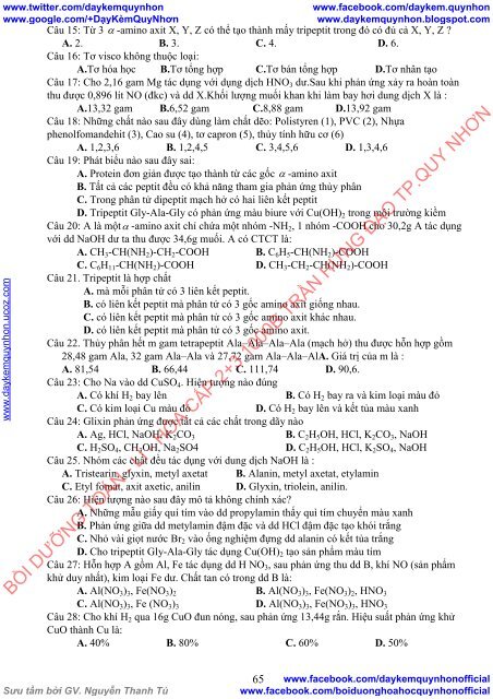 BỘ ĐỀ THI DỰA THEO MA TRẬN KỲ THI TN THPT QUỐC GIA NĂM 2017 MÔN KHOA HỌC TỰ NHIÊN - HOÁ HỌC CÁC TRƯỜNG THPT - SỞ GD &amp; ĐT TP. HỒ CHÍ MINH