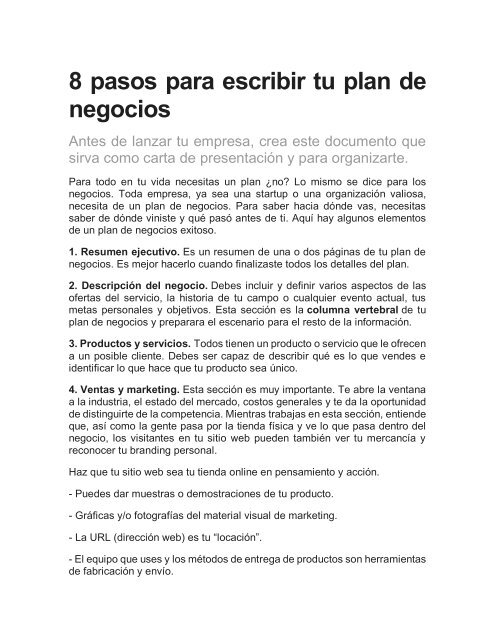 8 pasos para escribir tu plan de negocios