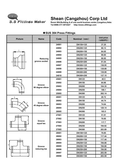 Products price list press fittings10