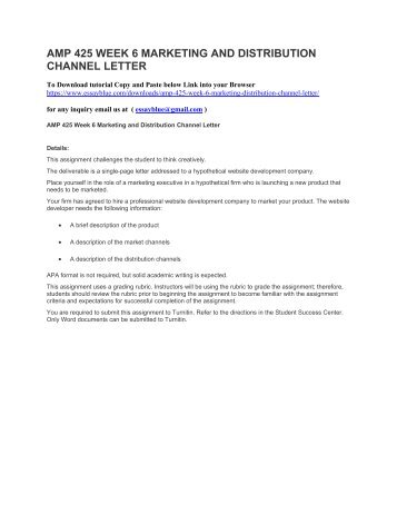 AMP 425 WEEK 6 MARKETING AND DISTRIBUTION CHANNEL LETTER