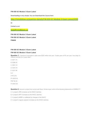 FIN 650 GC Module 3 Exam Latest