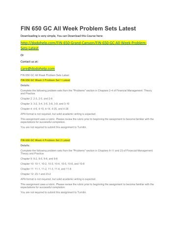 FIN 650 GC All Week Problem Sets Latest