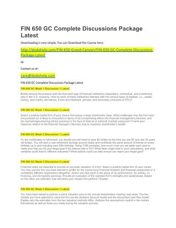 FIN 650 GC Complete Discussions Package Latest