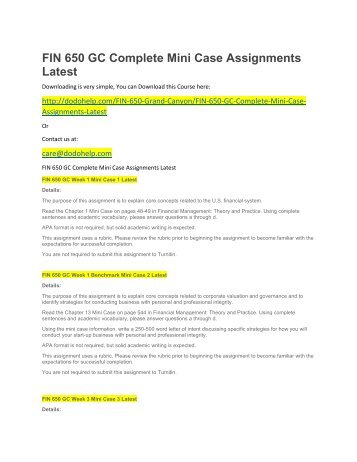 FIN 650 GC Complete Mini Case Assignments Latest