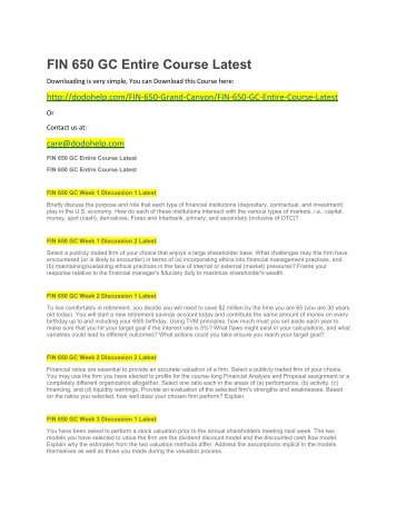 FIN 650 GC Entire Course Latest