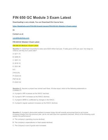 FIN 650 GC Module 3 Exam Latest