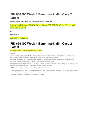 FIN 650 GC Week 1 Benchmark Mini Case 2 Latest