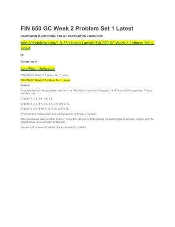 FIN 650 GC Week 2 Problem Set 1 Latest