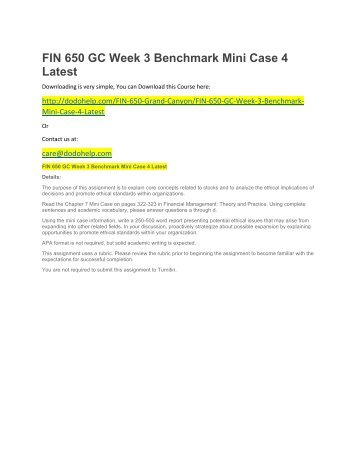 FIN 650 GC Week 3 Benchmark Mini Case 4 Latest