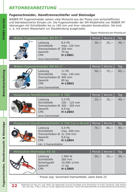 Preisliste Hobbyprogramm