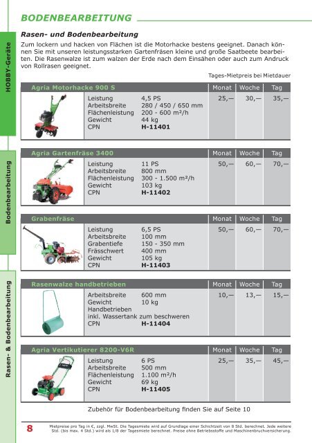 Preisliste Hobbyprogramm