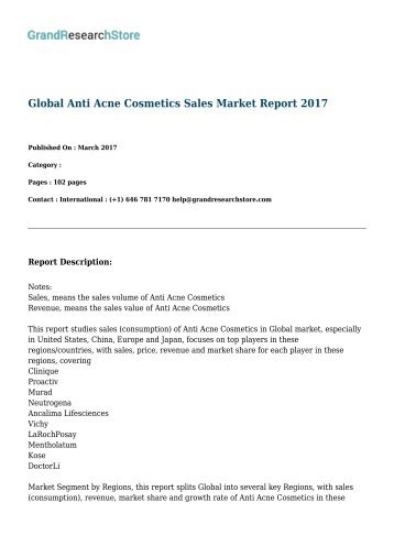 Global Anti Acne Cosmetics Sales Market Report 2017