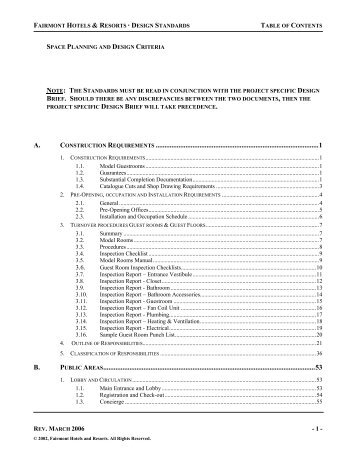 FAIRMONT HOTELS & RESORTS -DESIGN STANDARDS