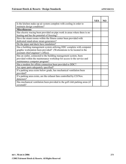 FAIRMONT HOTELS &amp; RESORTS -DESIGN STANDARDS