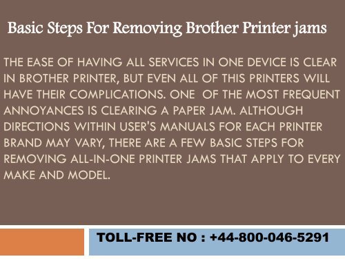 How to fix brother printer paper jam error| Toll Free +44 800-046-5291 