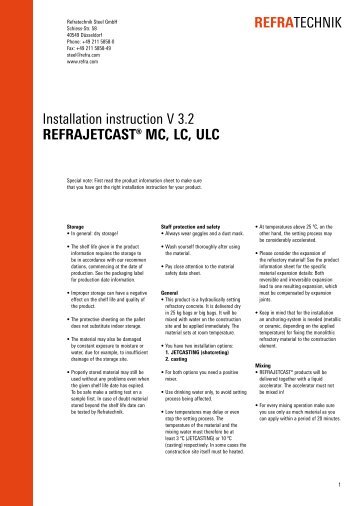 Installation instruction V 3.2 REFRAJETCAST® MC ... - Refratechnik