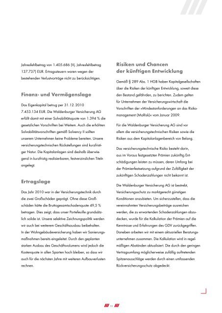 Bericht üBer das Geschäftsjahr 2010 - bei der Waldenburger ...
