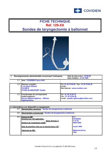 FICHE TECHNIQUE Réf. 129-XX Sondes de ... - Exhausmed.com